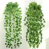 Home Decor Green Plant Ivy Leaf Artificial Flower Plastic Garland Vine Artificial Wall Simulation Leaf Rattan Flowers Y0630