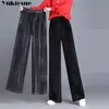 streetwear inverno oro velevt pantaloni da donna donna vita alta gamba larga capris per donna pantaloni donna Taglie forti 210608