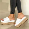 LITTHING 2021 Women Slippers Wees Bottom Casual Heels Shoes Woman Braided Hemp Rope Beach Slippers Platform Flat Sandals Shoes X0526