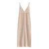 Robe d'été femmes évider col en V élégant décontracté mode chic dame tricoté robe maxi femme robe femme 210709