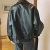 AELEGANTMISルーズPUフェイクレザージャケットの女性サッシクラシックモトバイカーベルトストリートレディベーシックコートプラスサイズのアウターウェア210607