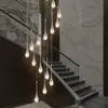 럭셔리 크리스탈 긴 계단 샹들리에 현대식 LED 크리스탈 매달이 거실 로비 골드 홈 장식 루미네이어 196I