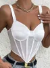 Mesh Corset Crop Top Women Summer 2022 Sexy Off Shoulder Tank Top See Through Party Evening Pulovers Camis White Clothes Yuqung Y220308
