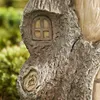 Jardim de fadas do tamanho completo Birdbath com casa em miniatura em um coto de árvore pintado à mão All-Weather Wood-look Resin Jardin 211108