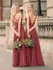 Boho Garden Wedding Guest BrideMaid Платья сексуальные Сексуальные ремни спагетти плюс размер линии шифон длина пола вечеринка платье корсет задняя горничная честь платье M59