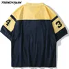T-shirts Harajuku v-hals baseball fansnummer Patchwork Bomull Tshirts Streetwear Short Sleeve Tees Sommar Loose Toppar 210601