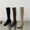 Boots Med Heel Women's Rubber Shoes Rain Leather PU Fabric Rome Basic Hoof