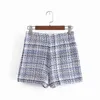 Vintage Twill Tweed Jacket and Shorts Women Suit Set Plaid Two Piece Female High Waist Streetwear 210421