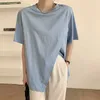 Colorfaith Nowy 2021 Kobiety Lato T-shirt Split Bloting Podstawowy Koreański Dziki Minimalistyczny Styl Wild Oversize Lady Białe Topy T20364 X0628