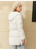 2021 women's winter coat thick downs jacket pocket cotton warm waist middle long fashion quality on