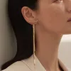 Vintage Gold Color Bar Long Thread Tassel Drop Earrings for Women Glossy Arc Geometric Korean Fashion Jewelry Hanging Pendientes