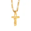 FjxpG/F pendentif croix en or cadre crucifix de jésus collier chaîne à maillons Figaro italien 9 k solide jaune fin THA