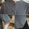 Men's Casual Shirts Men's Men Shirt Linen Chinese Style Summer SHORT Navy Blue Gray White Fashion Youth 2022 Solid Clothing