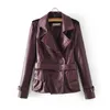 Autumn Women Biker Leather Jacket Double-breasted Lape British Wind Pu Slim Coat Belt Pink Jackets 210430