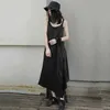 [EAM] Women Black Irregular Temperament Long Dress Round Neck Sleeveless Loose Fit Fashion Spring Summer 1DD7038 21512