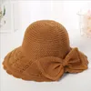 Damesmode Sun Hat met Bow Dome Seaside Gebreide zonnebrandcrème Open Sunhat Caps Wide Brav Hats