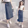 1 lange denim rok voor vrouwen vintage hoge taille jeans potlood zwart slanke s dames kantoor S 210514