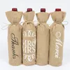 3 stilar Presentförpackning Mr Mrs Wine Bottle Cover Jute Gifts Väska Rustik Bröllopsdekoration Årsdag Party Decor