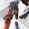Женские сандалии Сексуальная высокая каблука открытый носок многоцветные змеиные женские туфли на молнии пласты с толстыми здоровами