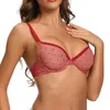 Big Red Sexy Bras för kvinnor Se genom Mesh Transparent Dot Wire Underwear Drop 32 34 36 38 40 42 44 A B C D DD E DDD F228E