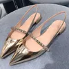 Kristal Flats Kadın Mary Janes Ayakkabı Rhinestone Slingbacks Düz Ayakkabı Kadınlar Lüks Sivri Burun Sandalet Zapatos Muje