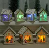 200pcs Christmas log cabin Hangs Wood Craft Kit Puzzle Toy Xmas Wooden House with candle light bar Home Decorations Children's holiday gifts SN2919