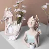 NORTHEUINS Butterfly Girl Resin Sculpture Character Model Vase Modern Storage Statues Home Living Room Desktop Decor Accessories 211108