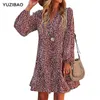 Yuzibao nova moda sexy mulheres manga longa vestido v pescoço babydoll plissado vestido