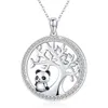 Cute Panda Crystal Bridal Necklace Vintage Female Tree Of Life Pendant Rose Gold Silver Color Chain Necklaces For Women