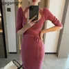 Elegant Women Bandage Maxi Dress Long Sleeve Solid Fashion Side Split Vestidos Party Chic Dresses Drop 210601