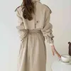 Frühling Herbst Frauen Zweireiher Revers Mantel Mantel mit Gürtel Casual Lange Trenchjacke Büro Dame 210430