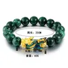 Feng Shui Green Jades Stone Beadsブレスレットメンズ女性ユニセックスリストバンドゴールドブラックPixiuの富とりんごのビーズ、ストランド