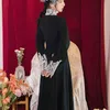 Vestido largo de mujer elegante primavera tejido de algodón y encaje Vintage manga completa hasta el tobillo mujer fiesta vestidos negros 210603