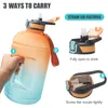 Water Bottle Large Capcity 3.78L BPA FREE Shaker With Time Marker Handle&Straw Outdoor Fitness Gym Training Sport Bottles