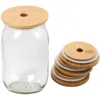 Mason Lids Reusable Bamboo Caps Lids with Straw Hole and Silicone Seal for Mason Jars Canning Drinking Jars Lid DHJ36