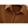 Kantoor dame bruin losse massief kleur zak shirt lange mouw vrouwen oversize blouse top 210421