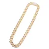 High Quality Wholale 14mm HipHop Half Iced Out Cuban Link Rhintone 14K Gold Plated Men Jewelry Chain Necklace