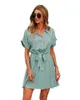 Beach Summer Dress Vestidos Shirt Dress Polka Dot Vintage High Waist A-line Mini Women Dresses Short Sleeve Robe Femme