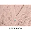 KPYTOMOA VROUWEN Sweet Fashion met Bejeweled Knoppen Gebreide Vest Trui Vintage Mouwloze Vrouwelijke vest CHIC TOPS 211008