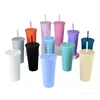 22oz Double-walled Matte Tumblers Resuable Pastels Color Water Mug Pastel Colored Acrylic straw Cups With Lid Sea sending T9I001200