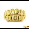 Grillz, Dental Body Drop Lieferung 2021 Grillz Zähne Set Hohe Qualität Herren Hip Hop Schmuck Echt Gold Überzogene Grills Trlr5