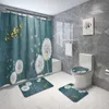 Cortina do chuveiro azul 4 peça tampa de tapete tampa de banho matraca esteira aperta conjunto de banheiro cortina com 12 ganchos home 210609