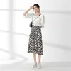 Korean Daisy Chiffon Printed Women Midi Skirts High Waist Casual Slim Female Long Skirt vintage Summer Fashion Ladies Bottoms 210619