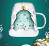 Christmas Tree Cup Glass Mugs Heat Resistant Double Layer Glasses Bottes Breakfast Milk Cup Custom Drinking Mug With lid GGA2689