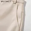 WOTWOY, pantalones rectos de cuero de cintura alta para mujer, pantalones informales de piel sintética con cremallera para mujer, pantalones de otoño en blanco y negro para mujer, 211112