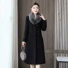 Wywan Winter Woolen Coat Kvinnor Svart ullmidja Fur Collar Loose Fashion Jacket 211018