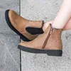 Bota feminina tornozelo botas senhoras sapatos de inverno novo preto marrom camurça salto baixo dedo do pé redondo zip chelsea plataforma feminina punk 1211