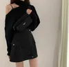 HMA Korean Chic Temperament Elegant Designförtjockningströja Sexig ihålig öppen axel Turtleneck Pullover Loose Sweater 211011