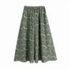 Falda Midi verde con estampado Floral de tótem Vintage para Mujer, Faldas de Mujer elegantes con cintura elástica para fiesta, Faldas de marca 210520