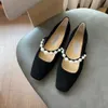 أحذية مصمم أنيقة ماري جين سكوير تو باليه مع اللؤلؤ الأبيض والخرز الكريستال الصغيرة حجم عصري 34-41